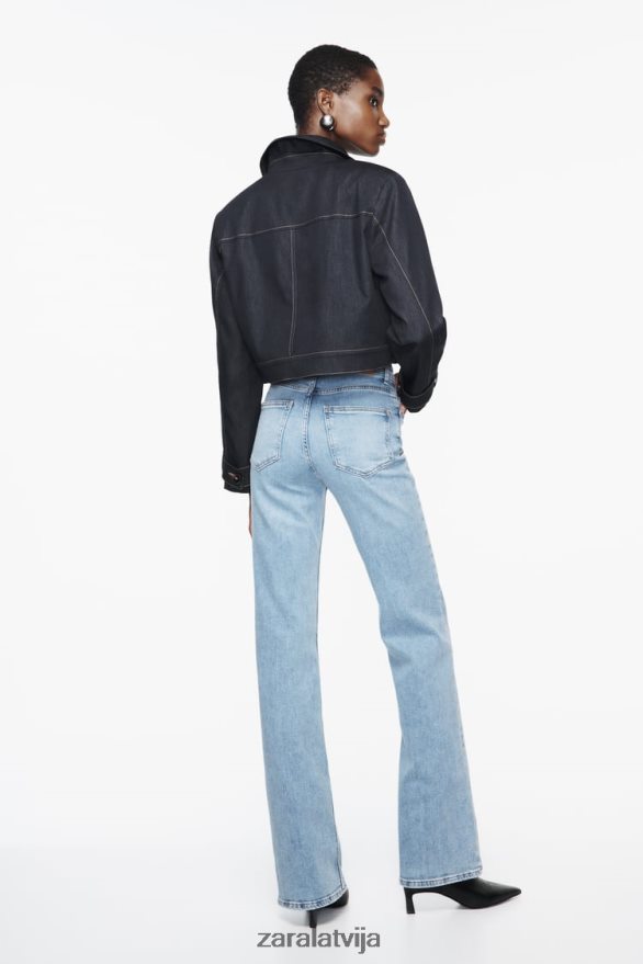 džinsi ar augstu jostasvietu z1975 sievietes Zara gaiši zils 6ZTV40869 apģērbs