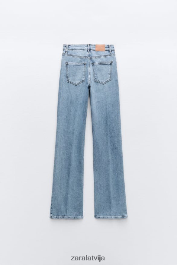 džinsi ar augstu jostasvietu z1975 sievietes Zara gaiši zils 6ZTV40869 apģērbs