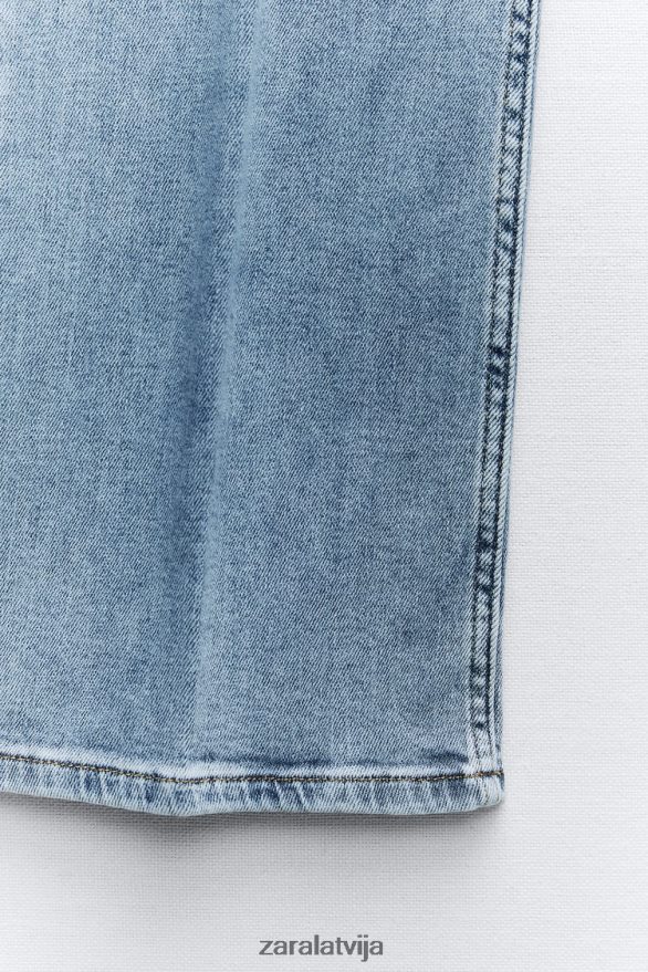 džinsi ar augstu jostasvietu z1975 sievietes Zara gaiši zils 6ZTV40869 apģērbs