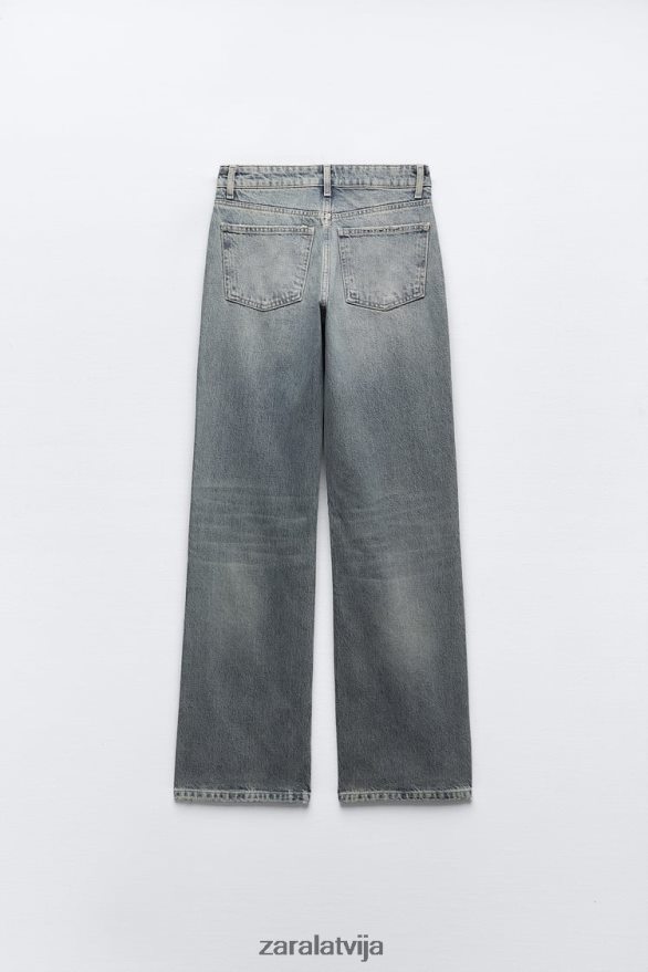 pilna garuma trf vidēja augstuma platas kājas džinsi sievietes Zara zils 6ZTV40867 apģērbs