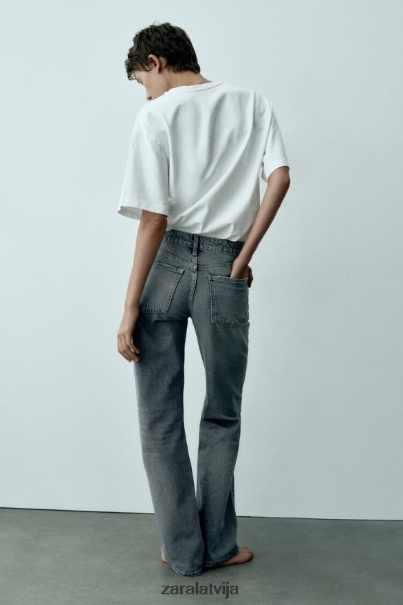 pilna garuma trf vidēja augstuma platas kājas džinsi sievietes Zara zils 6ZTV40867 apģērbs