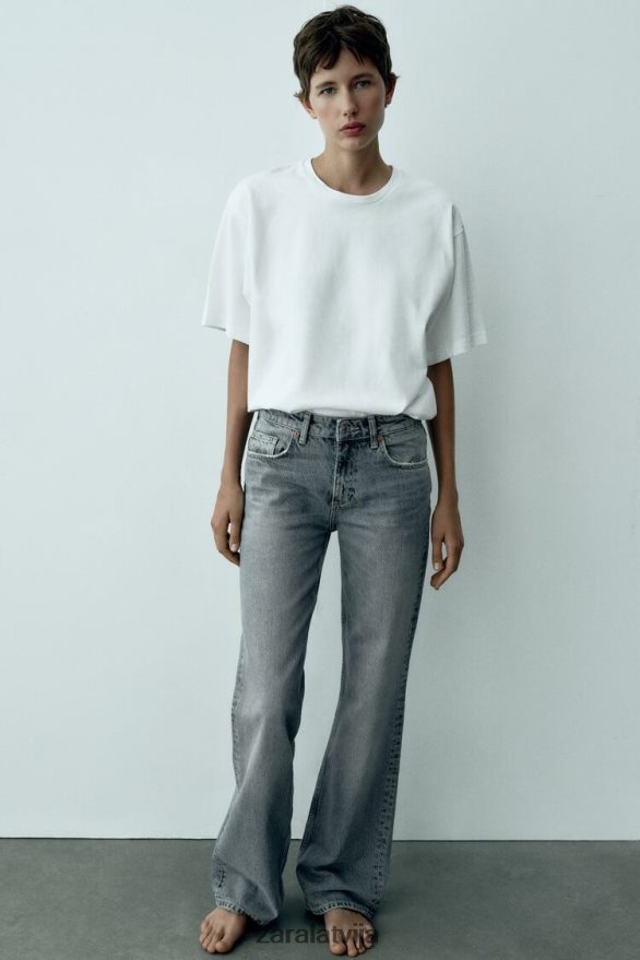 pilna garuma trf vidēja augstuma platas kājas džinsi sievietes Zara zils 6ZTV40867 apģērbs