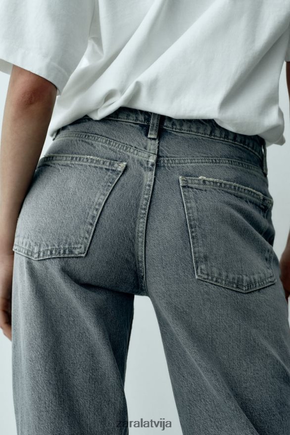 pilna garuma trf vidēja augstuma platas kājas džinsi sievietes Zara zils 6ZTV40867 apģērbs
