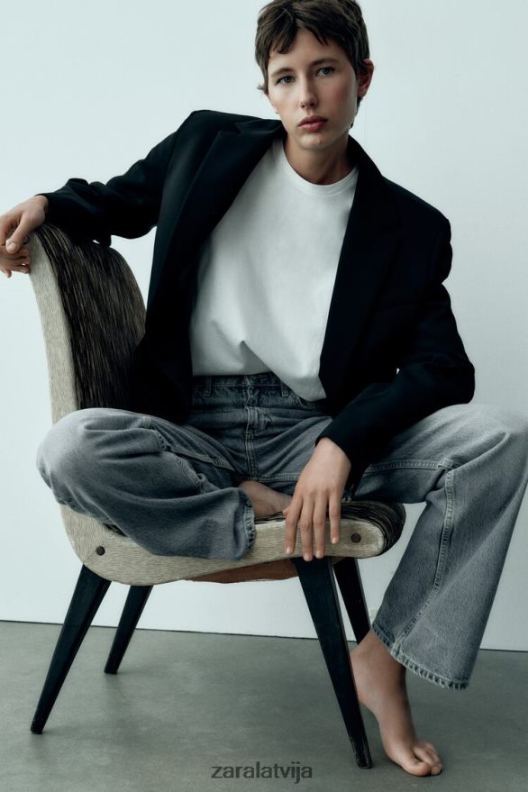 pilna garuma trf vidēja augstuma platas kājas džinsi sievietes Zara zils 6ZTV40867 apģērbs