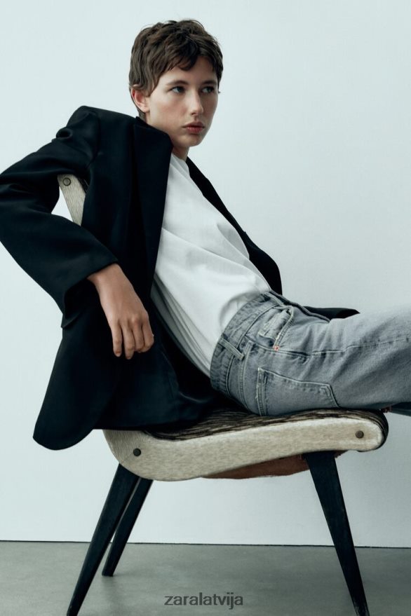 pilna garuma trf vidēja augstuma platas kājas džinsi sievietes Zara zils 6ZTV40867 apģērbs