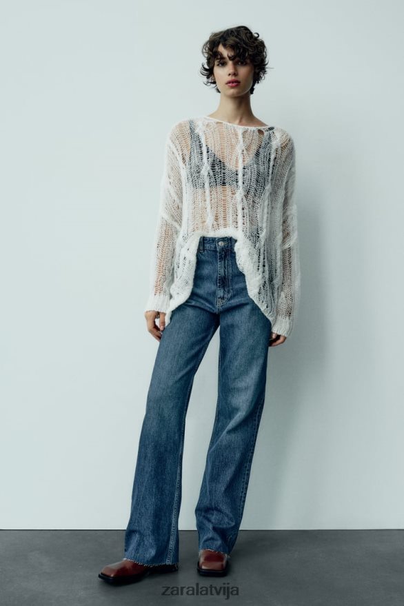 trf augstceltnes džinsi ar platām kājām sievietes Zara jūras zils 6ZTV40504 apģērbs