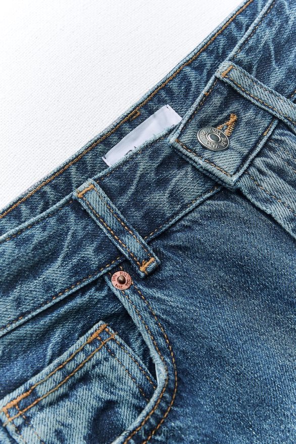 trf augstceltnes džinsi ar platām kājām sievietes Zara jūras zils 6ZTV40504 apģērbs