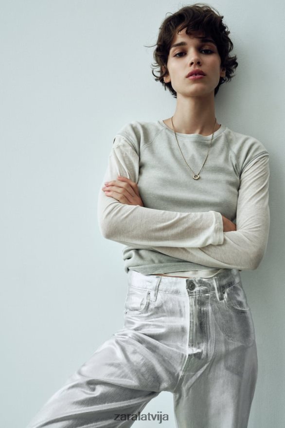 trf metāliski augsti džinsi sievietes Zara balts 6ZTV40520 apģērbs