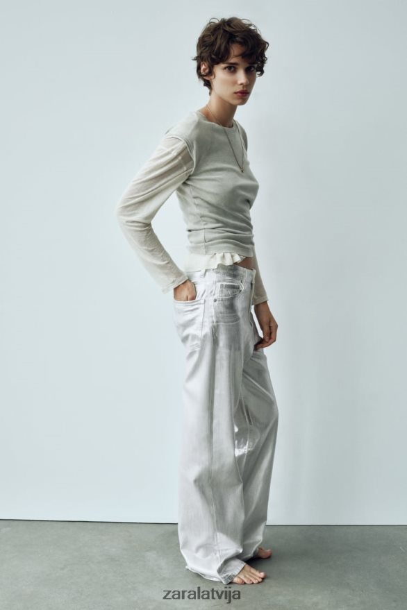 trf metāliski augsti džinsi sievietes Zara balts 6ZTV40520 apģērbs