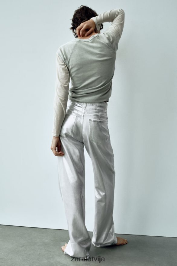 trf metāliski augsti džinsi sievietes Zara balts 6ZTV40520 apģērbs