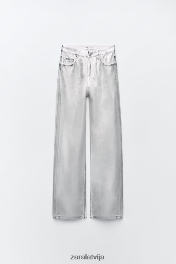 trf metāliski augsti džinsi sievietes Zara balts 6ZTV40520 apģērbs