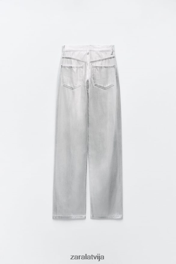 trf metāliski augsti džinsi sievietes Zara balts 6ZTV40520 apģērbs