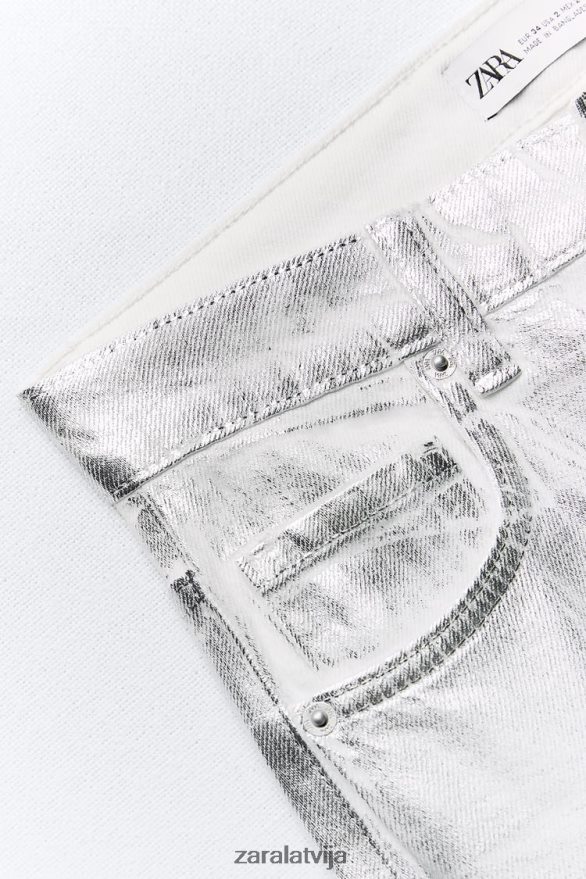 trf metāliski augsti džinsi sievietes Zara balts 6ZTV40520 apģērbs