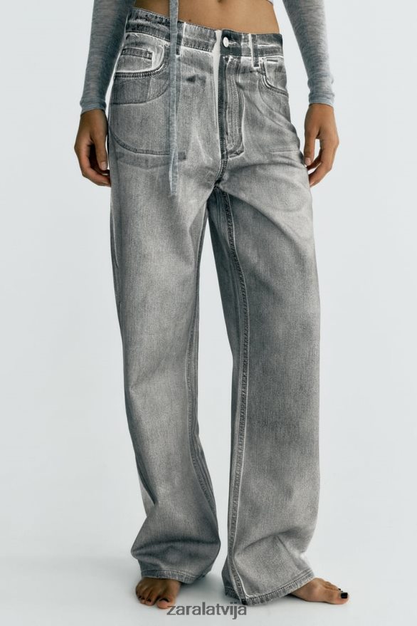 trf metāliski augsti džinsi sievietes Zara melns 6ZTV40521 apģērbs