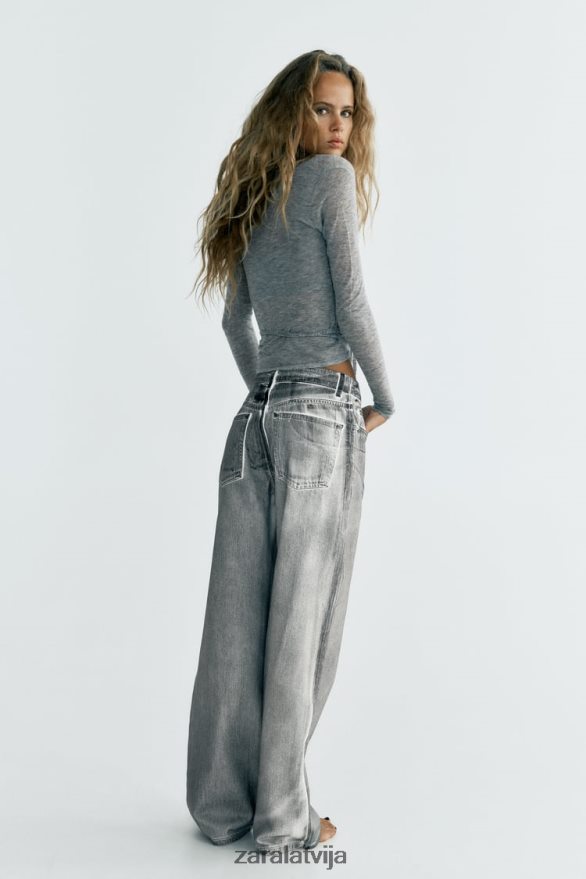 trf metāliski augsti džinsi sievietes Zara melns 6ZTV40521 apģērbs