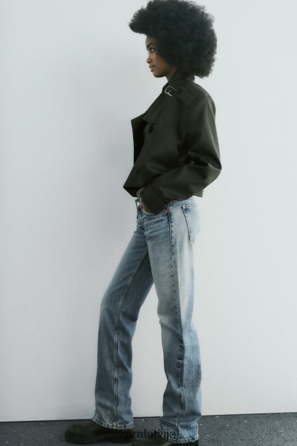 trf zema kāpuma taisna piegriezuma džinsi sievietes Zara zils 6ZTV40510 apģērbs