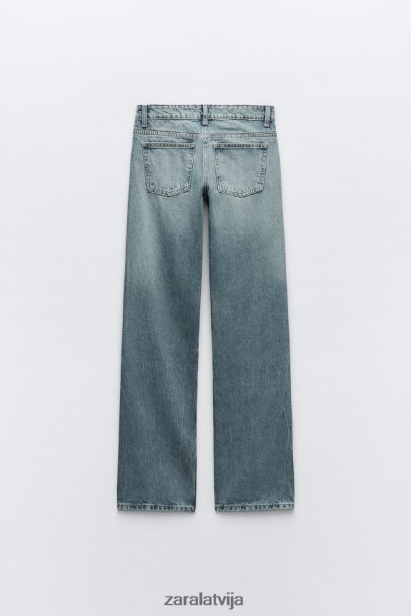 trf zema kāpuma taisna piegriezuma džinsi sievietes Zara zils 6ZTV40510 apģērbs