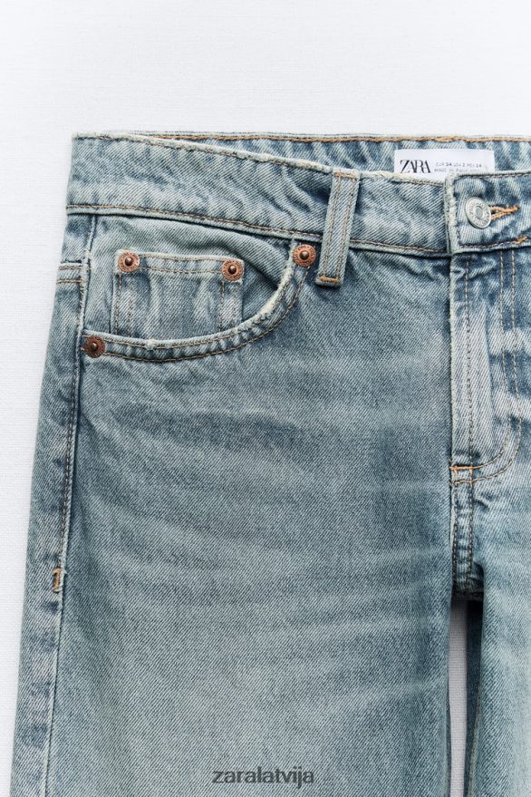 trf zema kāpuma taisna piegriezuma džinsi sievietes Zara zils 6ZTV40510 apģērbs