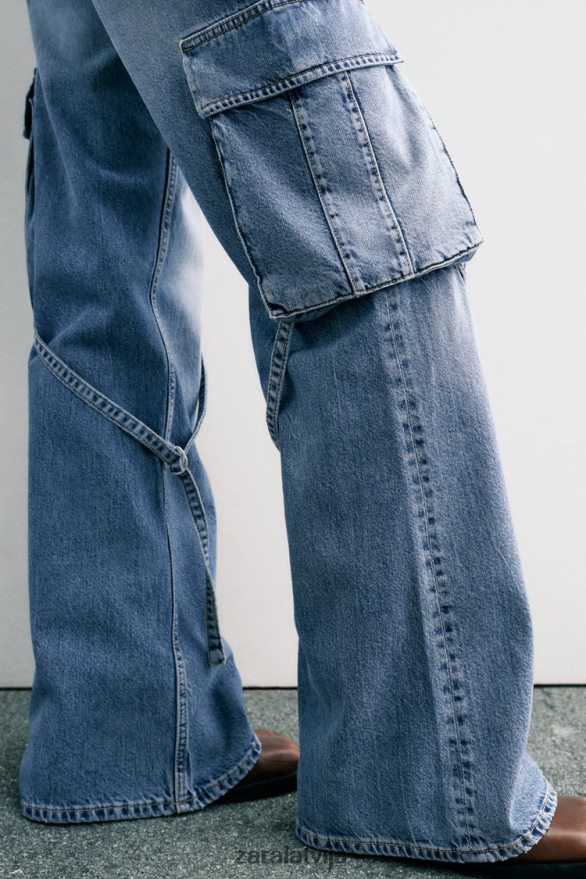 vidēja augstuma trf cargo džinsi sievietes Zara zils 6ZTV40511 apģērbs