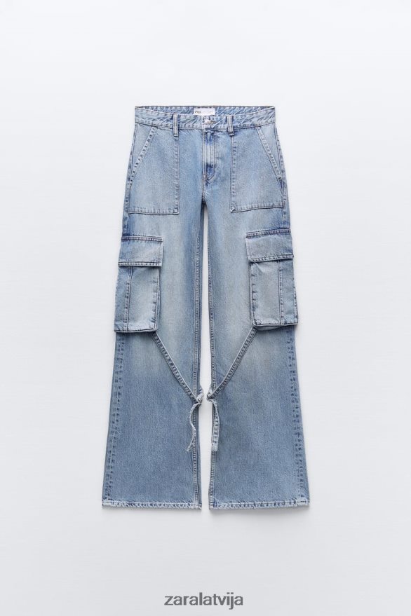 vidēja augstuma trf cargo džinsi sievietes Zara zils 6ZTV40511 apģērbs