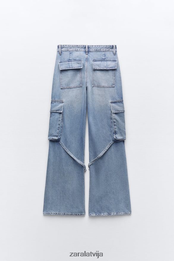vidēja augstuma trf cargo džinsi sievietes Zara zils 6ZTV40511 apģērbs