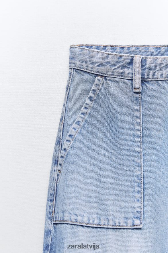 vidēja augstuma trf cargo džinsi sievietes Zara zils 6ZTV40511 apģērbs