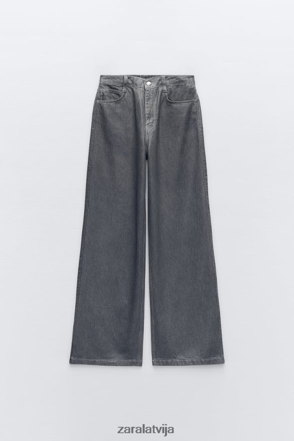 z1975 augstas taisna piegriezuma metāla džinsi sievietes Zara pelēks 6ZTV40509 apģērbs