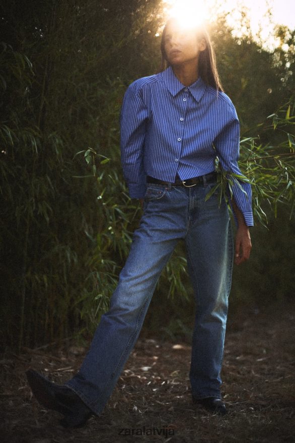 z1975 augstceltnes džinsi ar platām kājām garu garumu sievietes Zara zils 6ZTV40507 apģērbs