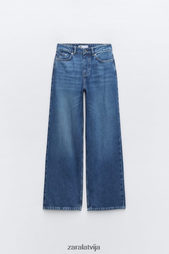 z1975 augstceltnes džinsi ar platām kājām garu garumu sievietes Zara zils 6ZTV40507 apģērbs