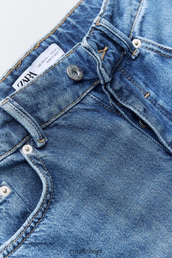 z1975 augstceltnes džinsi ar platām kājām garu garumu sievietes Zara zils 6ZTV40507 apģērbs