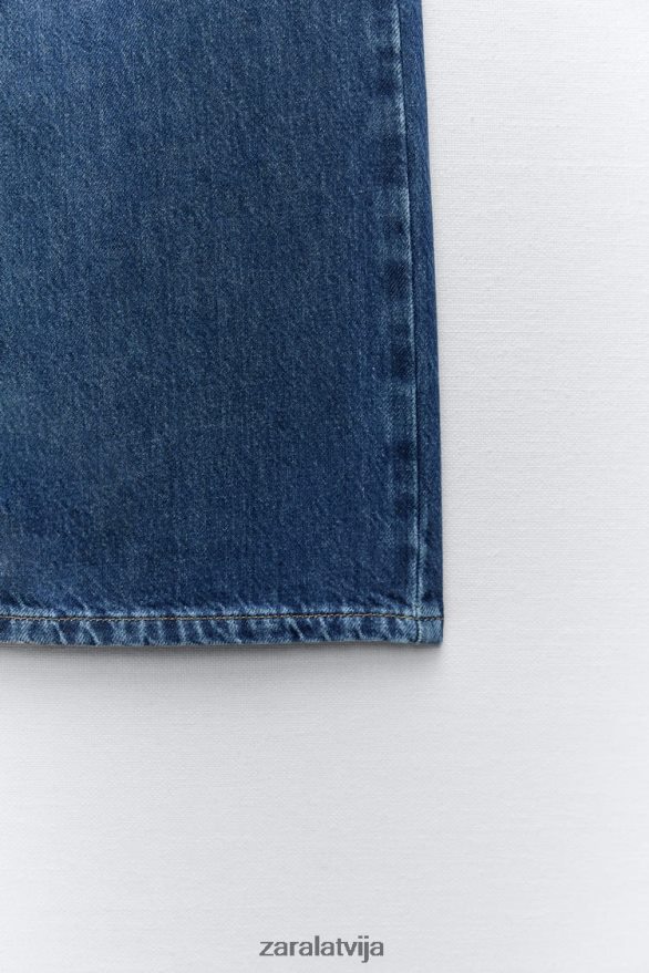 z1975 augstceltnes džinsi ar platām kājām garu garumu sievietes Zara zils 6ZTV40507 apģērbs