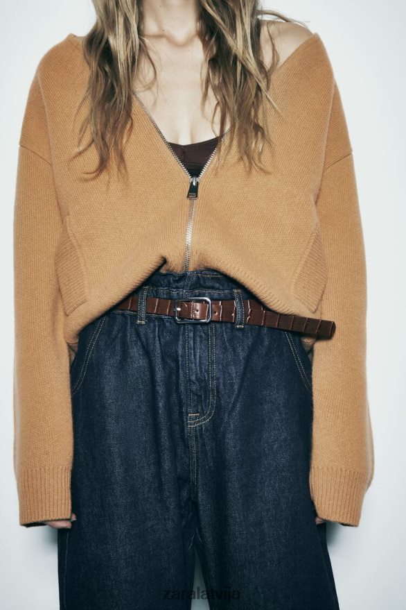 z1975 džinsi ar jostu, augsti paceļami papīra maisiņi sievietes Zara zils 6ZTV40506 apģērbs