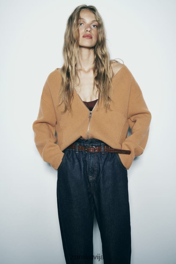 z1975 džinsi ar jostu, augsti paceļami papīra maisiņi sievietes Zara zils 6ZTV40506 apģērbs