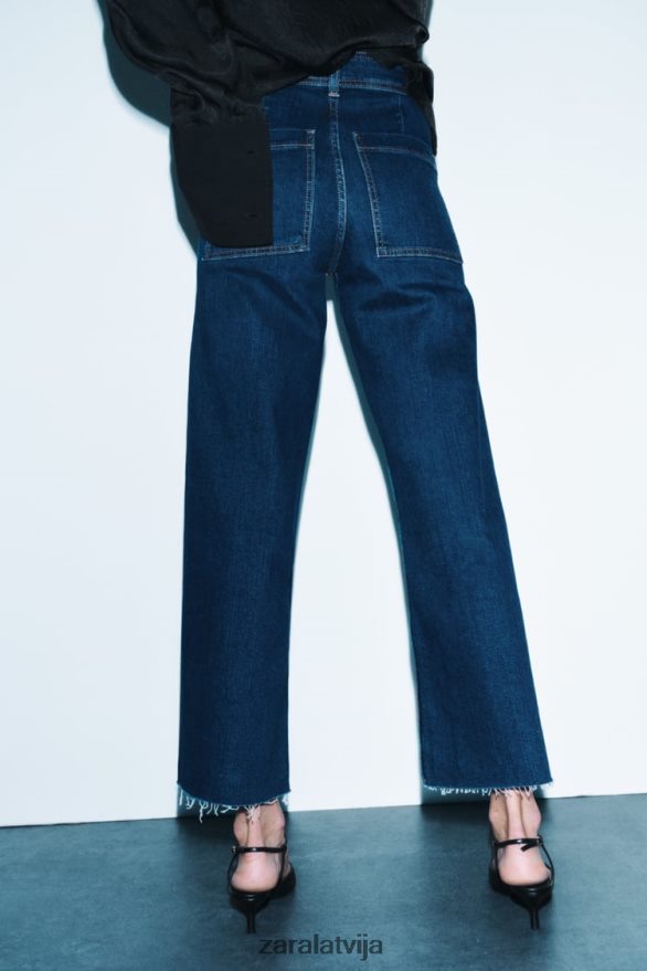 zw marine taisni augsti džinsi sievietes Zara zils 6ZTV40518 apģērbs