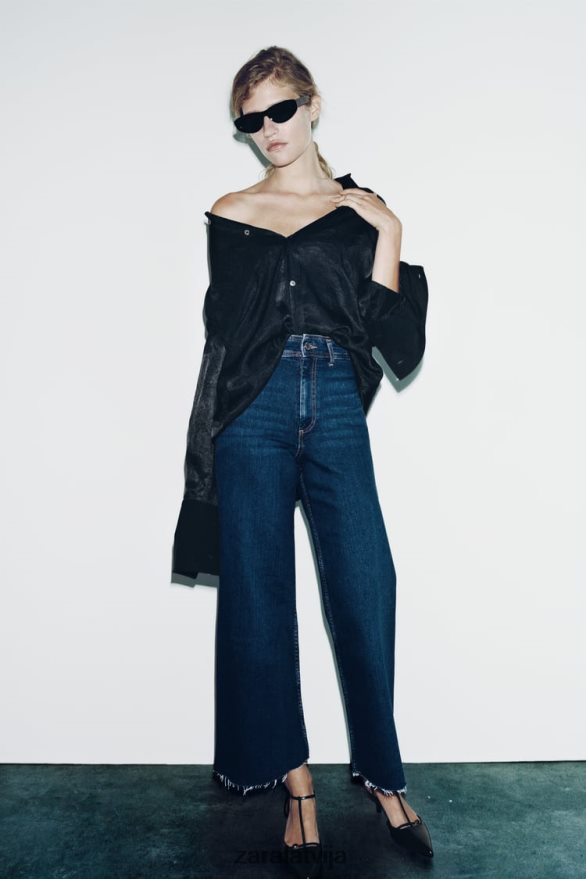 zw marine taisni augsti džinsi sievietes Zara zils 6ZTV40518 apģērbs