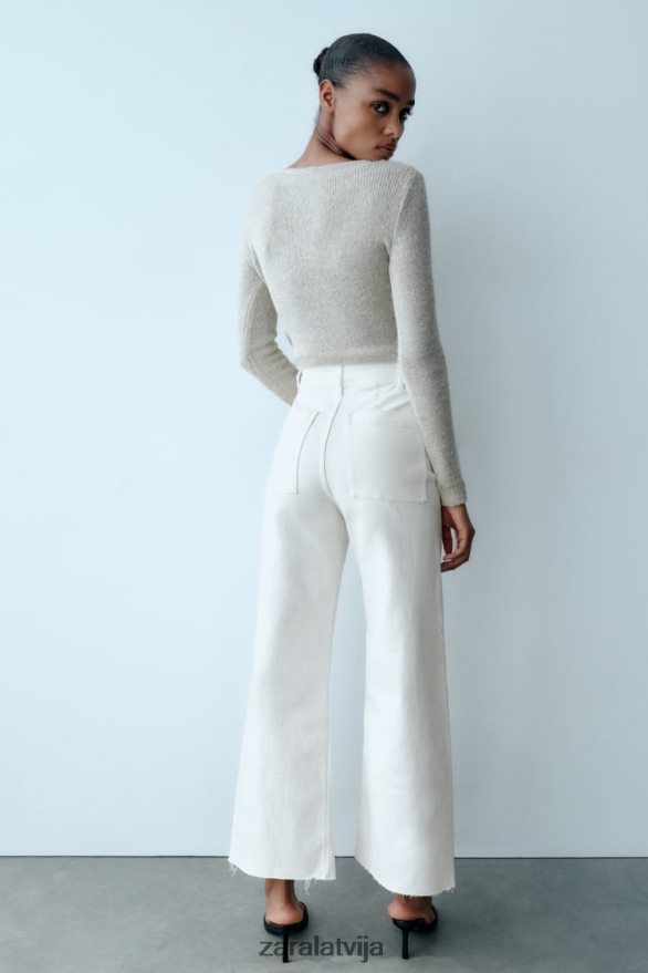 zw marine taisni džinsi ar augstu jostasvietu sievietes Zara ekru 6ZTV40514 apģērbs