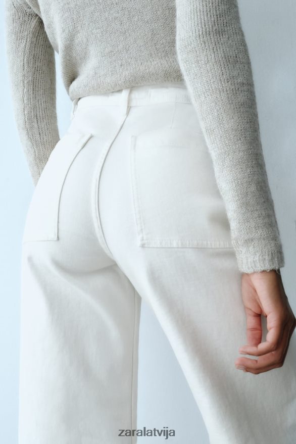 zw marine taisni džinsi ar augstu jostasvietu sievietes Zara ekru 6ZTV40514 apģērbs