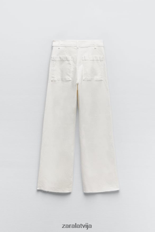 zw marine taisni džinsi ar augstu jostasvietu sievietes Zara ekru 6ZTV40514 apģērbs