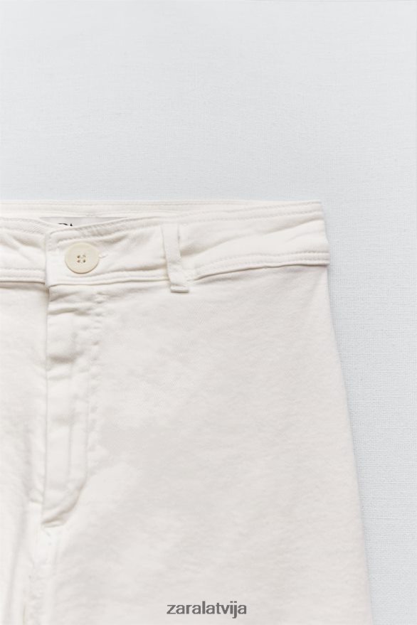 zw marine taisni džinsi ar augstu jostasvietu sievietes Zara ekru 6ZTV40514 apģērbs