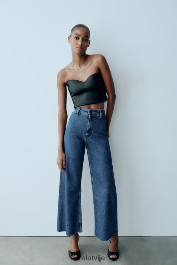 zw marine taisni džinsi ar augstu jostasvietu sievietes Zara zils 6ZTV40512 apģērbs