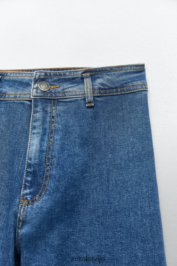 zw marine taisni džinsi ar augstu jostasvietu sievietes Zara zils 6ZTV40512 apģērbs