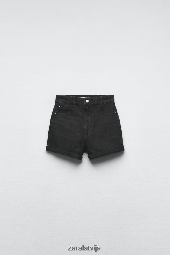 1975. gada džinsa šorti ar augstu vidukli sievietes Zara melns 6ZTV40545 apģērbs