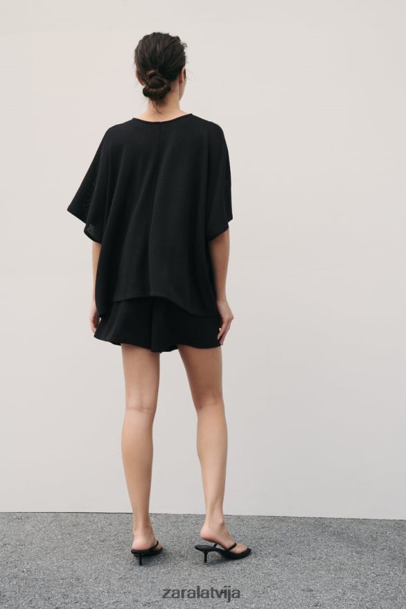 adīt šorti sievietes Zara melns 6ZTV40606 apģērbs