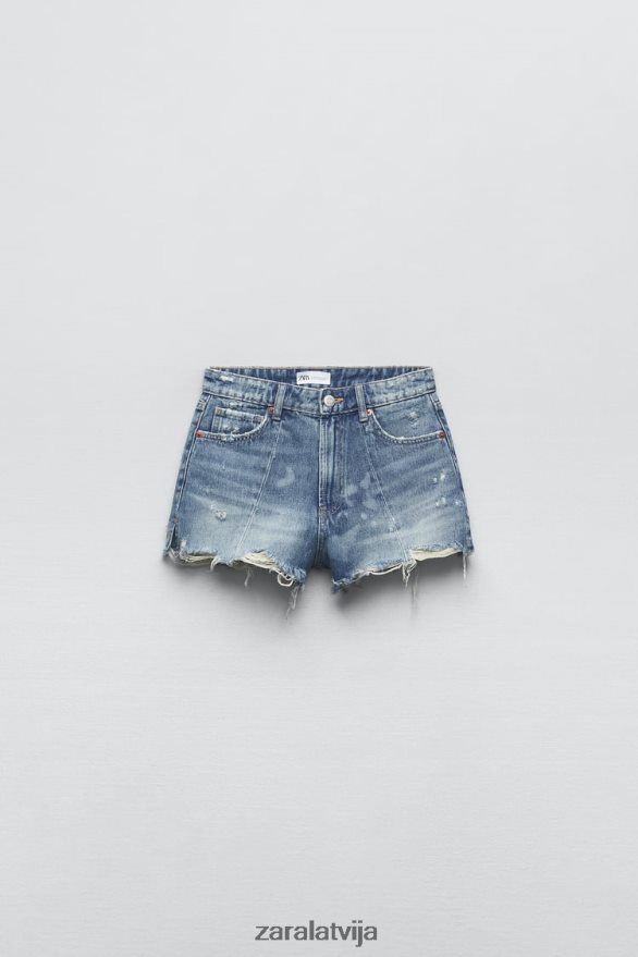 augstceltnes trf raibs džinsa šorti sievietes Zara zils 6ZTV40563 apģērbs