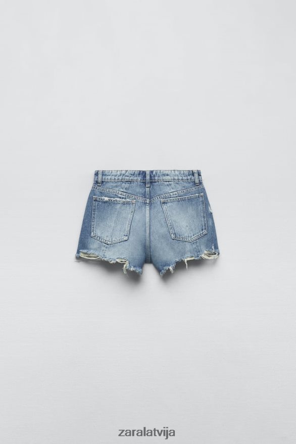 augstceltnes trf raibs džinsa šorti sievietes Zara zils 6ZTV40563 apģērbs