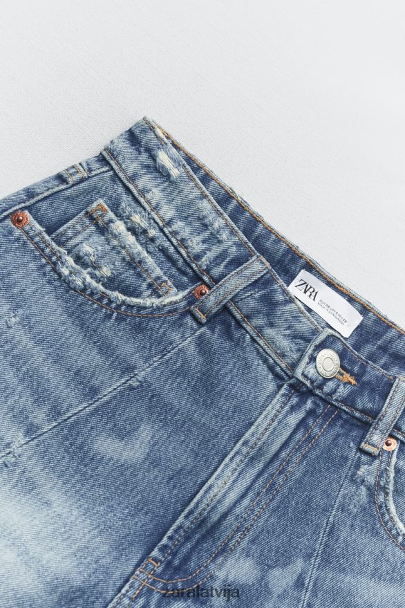 augstceltnes trf raibs džinsa šorti sievietes Zara zils 6ZTV40563 apģērbs