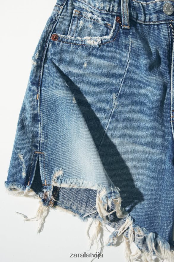 augstceltnes trf raibs džinsa šorti sievietes Zara zils 6ZTV40563 apģērbs
