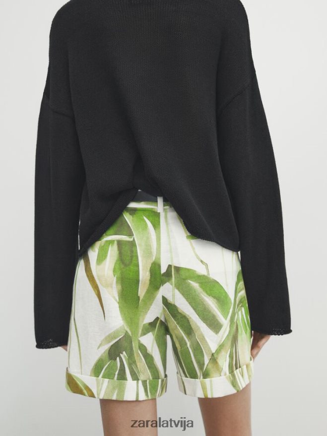bermudu šorti ar palmu apdruku sievietes Zara zaļš 6ZTV40854 apģērbs