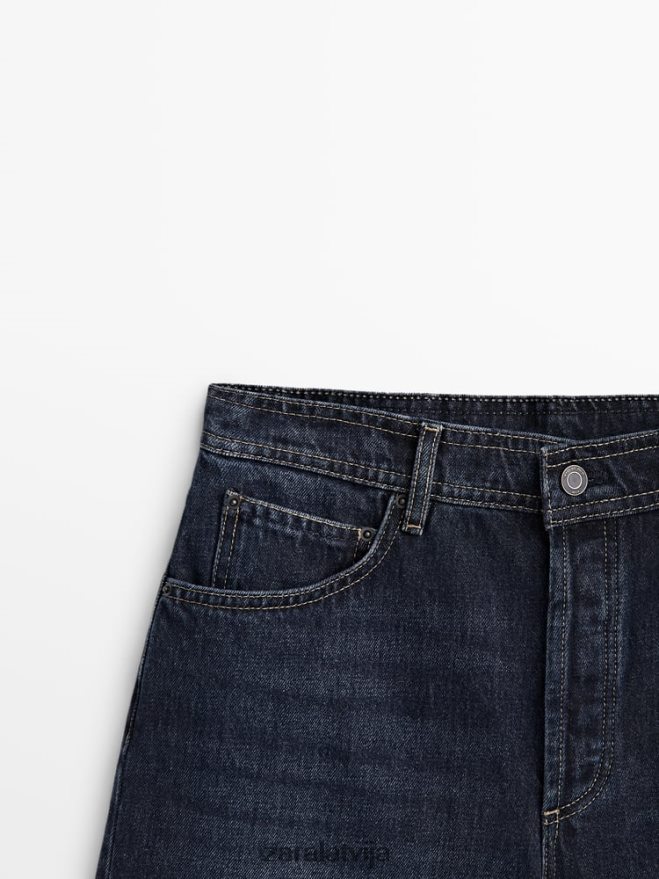 džinsa šorti ar augstu jostasvietu ar ādas kabatu sievietes Zara vidus zils 6ZTV40865 apģērbs