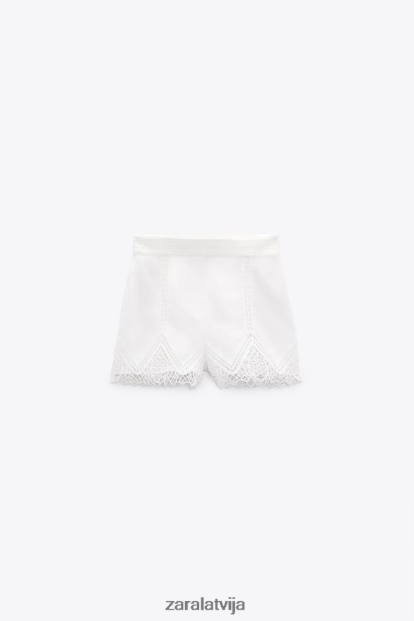 gipūras mežģīņu šorti ar augstu vidukli sievietes Zara balts 6ZTV40622 apģērbs
